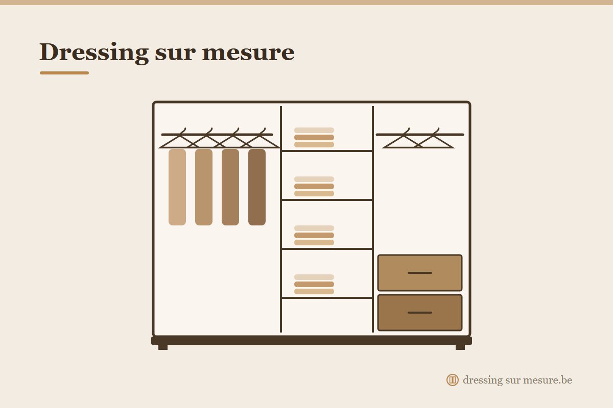 Dressing sur mesure avec penderie, étagères et tiroirs en Belgique